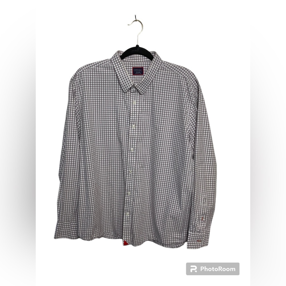 UNTUCKit gray gingham check long sleeve button up shirt. XXL